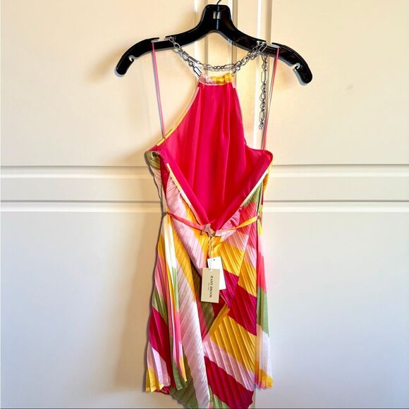 NWT Ramy Brook “Chloe” halter chain mini dress in pink punch stripes Size L - Picture 11 of 16